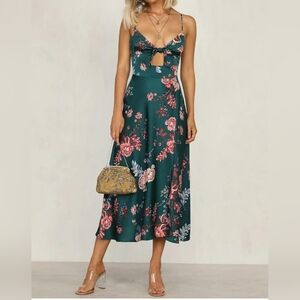 Elegant Floral Maxi Dress - Teal and Coral